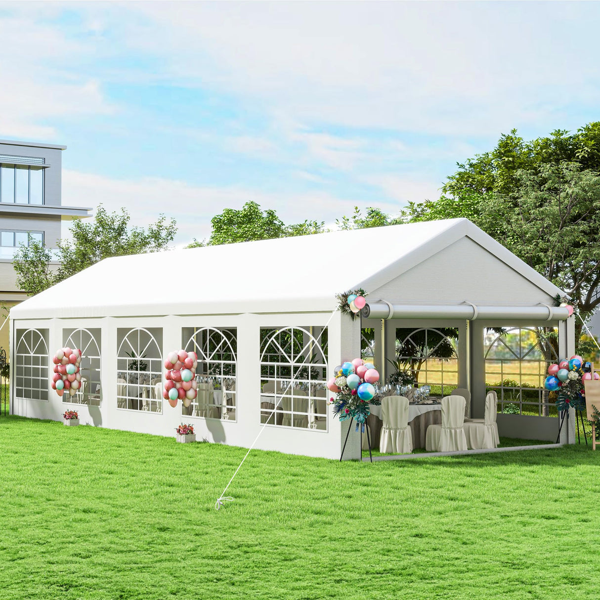 DWVO 16x32 ft Outdoor Heavy Duty Party Tent Wedding Event Shelters Upgraded Galvanized Canopy with Large White Roof, Removable Sidewalls & Storage Bags DWVO