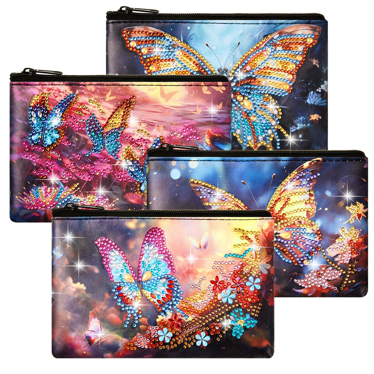 Silkfly 4 Pcs Diamond Painting Art Makeup Bags DIY Purses Toiletry 5d Handmade Double Design Diamond Painting Cosmetic Bags Bulk with Zipper Rhinestone Accessories for Women(Butterfly) Silkfly