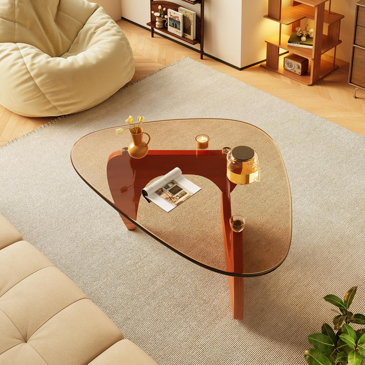 LUCKIIA Coffee Tables Glass Small Farmhouse Coffee Table Mid-Century Modern Wood Center Table for Living Room, Walnut Brown, 36 Inch LUCKIIA