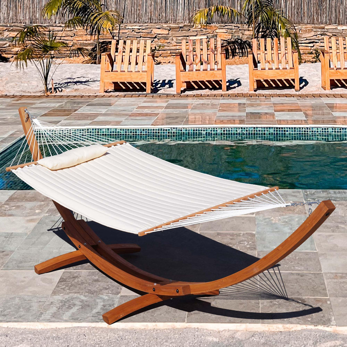 Lazy Daze Hammocks 13 FT Outdoor Arc Wood Hammock Stand, 2 Person Russian Pine Hardwood Hammock Stand with Carabiners and Chains, for Outdoor Patio Garden Yard Poolside, 500lb Capacity, Brown Lazy Daze Hammocks