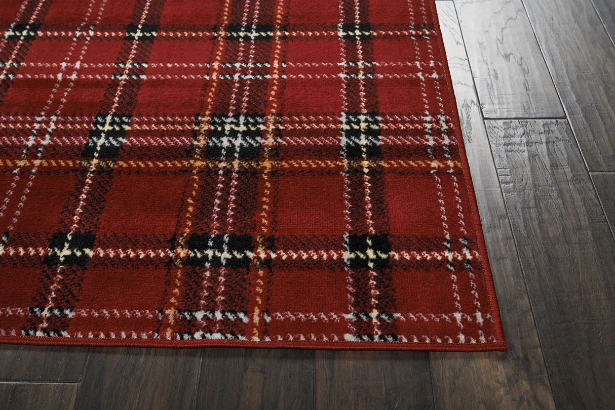 Nourison Home Grafix Red 7'10'' x 9'10'' Area-Rug, Modern, Plaid, Bed Room, Living Room, Dining Room, Kitchen, Easy-Cleaning, Non Shedding, (8' x 10') Nourison