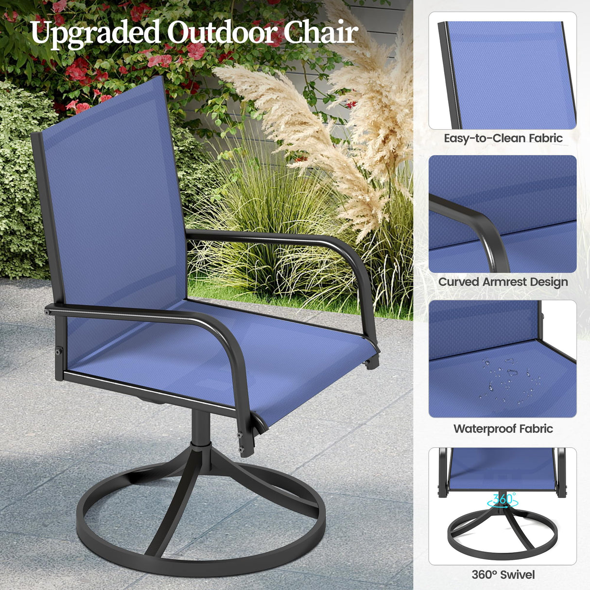 SEGMART 7-Piece Outdoor Patio Dining Set for 6, 59” Table with 4 Textilene Dining Chairs & 2 Swivel Chairs, Patio Furniture Set with Durable Metal Frame for Backyard Garden, Deck, and Poolside (Blue) SEGMART