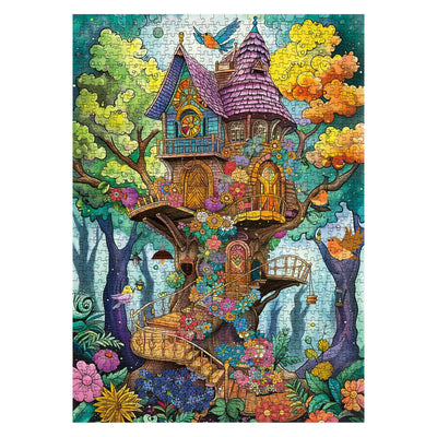 Fantasy Magic Treehouse Puzzles for Adults 1000 Piece, Funny Nature Tree Jigsaw Puzzle, Colorful Plant Flower Puzzle