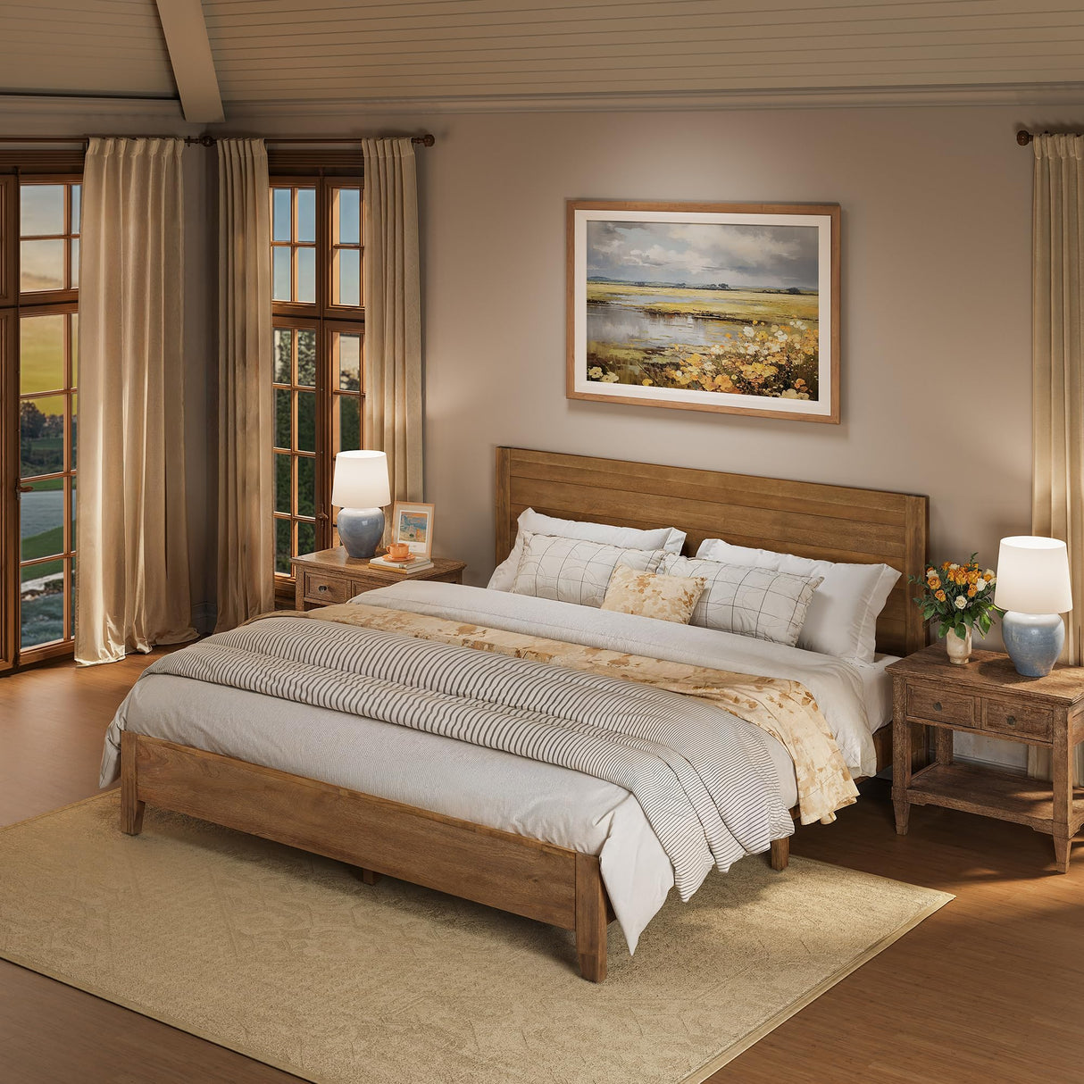 Cozyman Bed Frame King Size, Acacia Wood Platform with Headboard, No Box Spring Needed, 800lb Capacity, Non-Slip Without Noise, Easy Assembly, Dark Wood Cozyman
