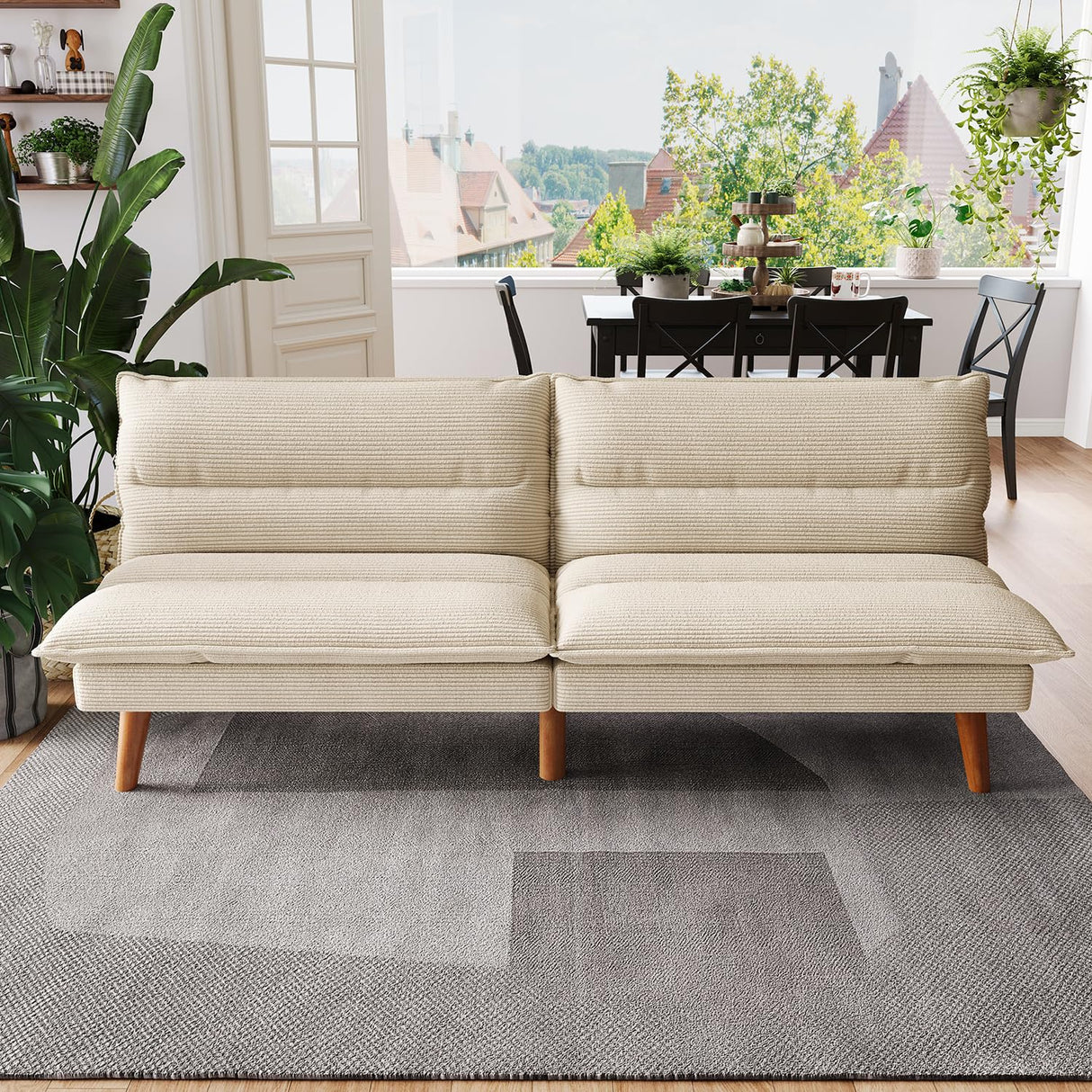 LINSY Futon Sofa Bed: 71 Inch Corduroy Futon Couch with Adjustable Backrest, Convertible Folding Futons Sofa Couches for Small Spaces Living Rooms Apartment Office, Beige LINSY