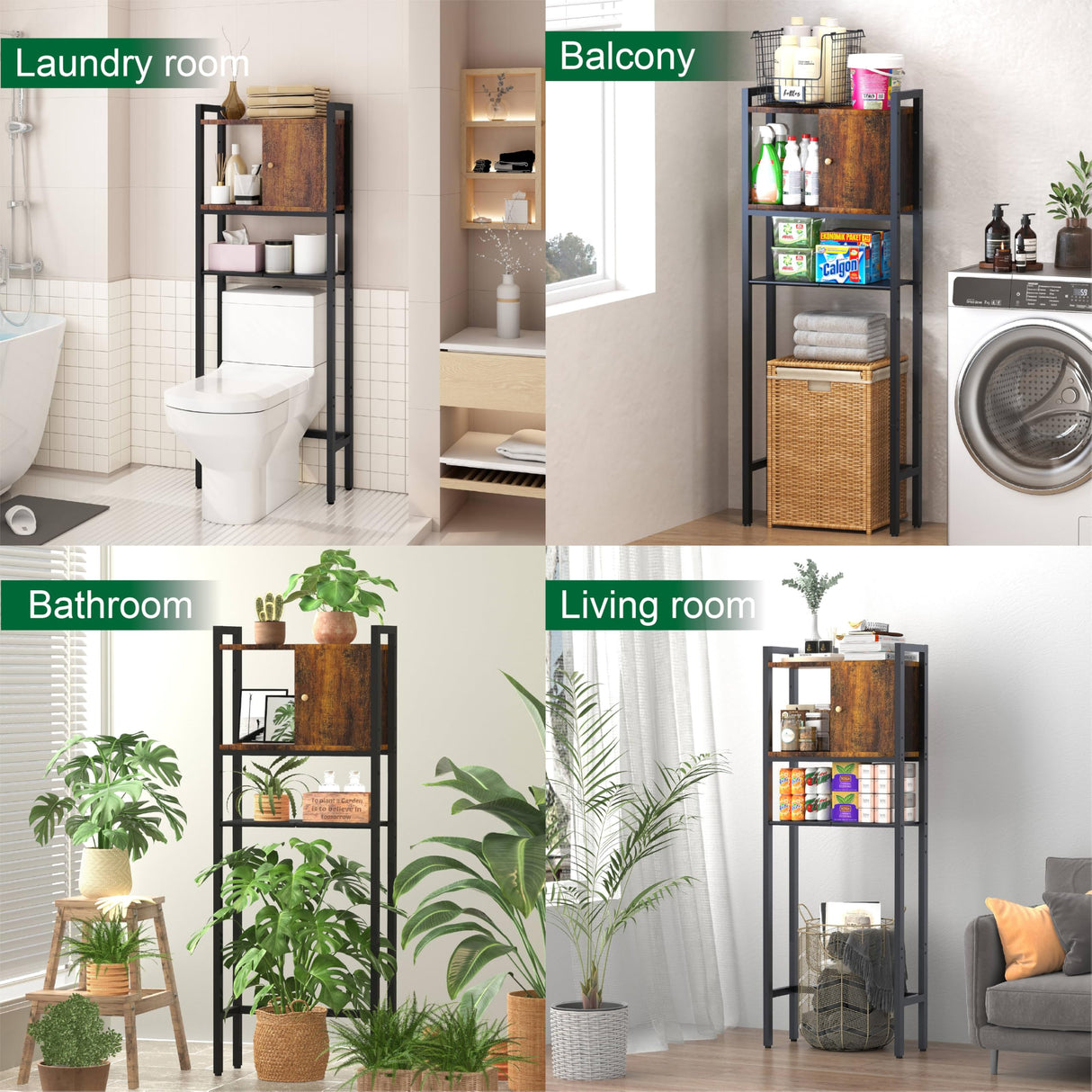 Over The Toilet Storage, 3 Tier Bathroom Organizer, Storage for Free Standing Wood Cabinet, Multifunctional Above Toilet Storage,Wood Bedaphon