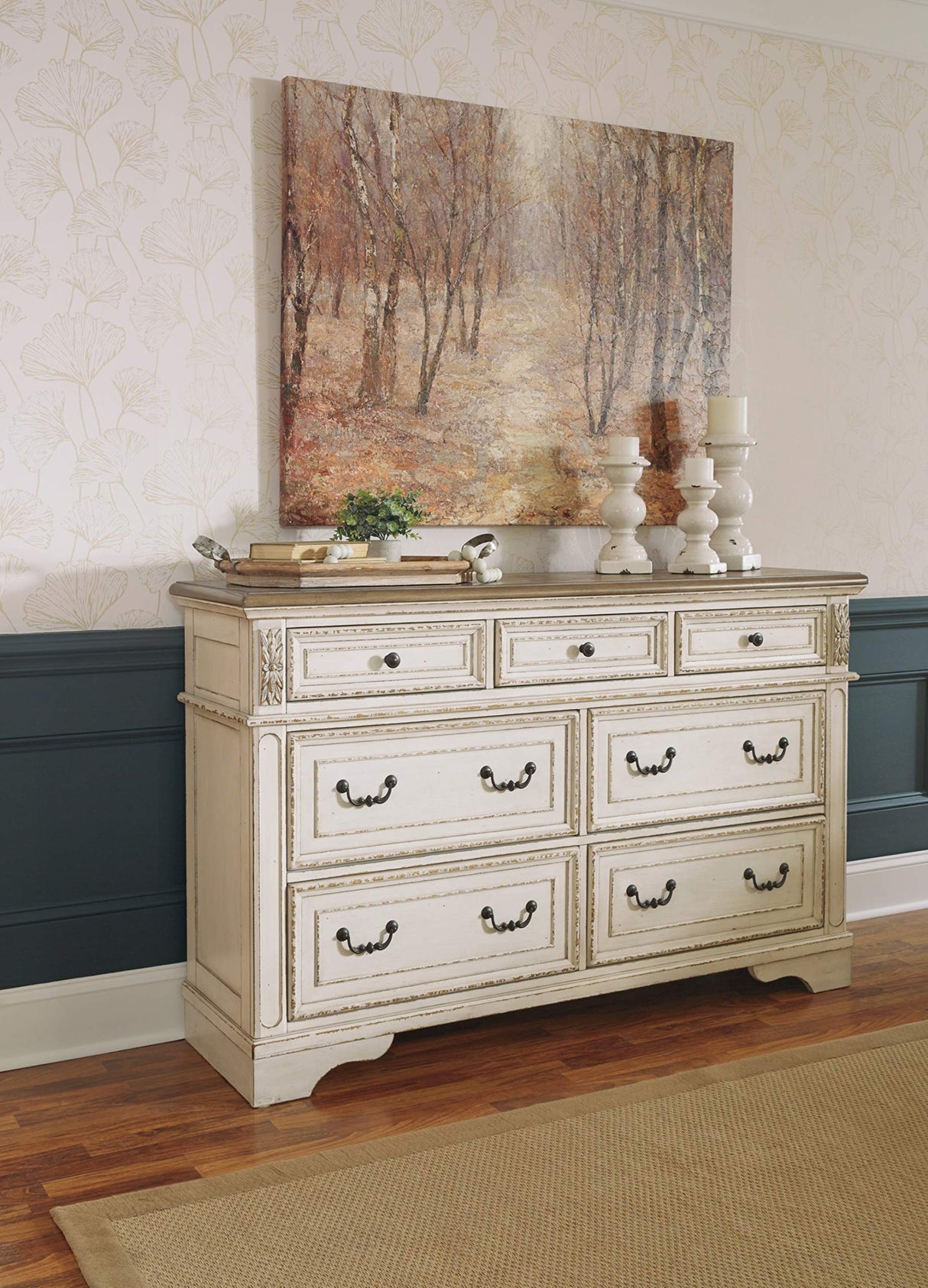 Signature Design by Ashley Realyn French Country 7 Drawer Two Tone Dresser, Chipped White Signature Design by Ashley