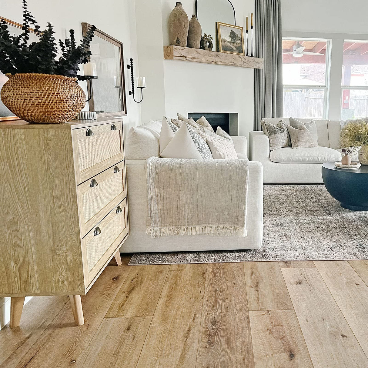 PHI VILLA Rattan Nightstand Set of 2 - Rattan Dresser Small Cabinet for Living Room/Dining Room Cabinet with Drawer/3 Drawer Dresser, Rattan Cabinet PHI VILLA