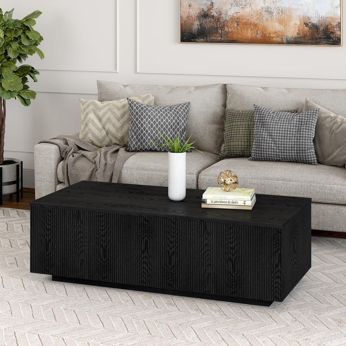 Henn&Hart 48" Wide Rectangular Coffee Table in Black Grain Henn&Hart