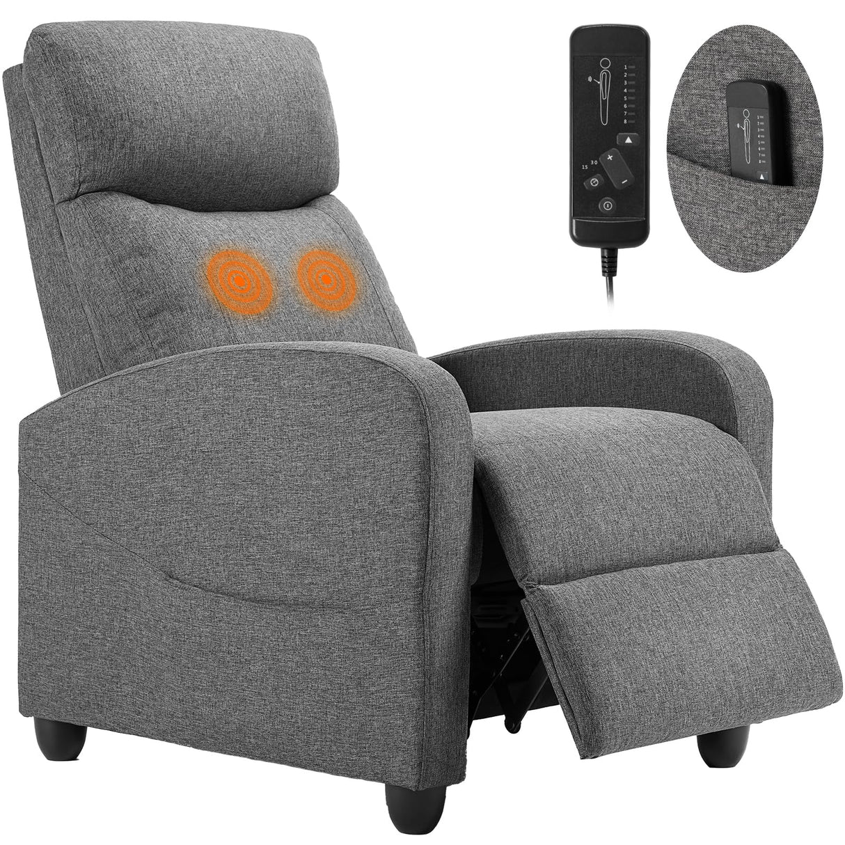 Sweetcrispy Massage Recliner Chair for Adults, Adjustable Home Theater Seating with Lumbar Support for Living Room, Modern Fabric Reclining, Cool Gray Sweetcrispy