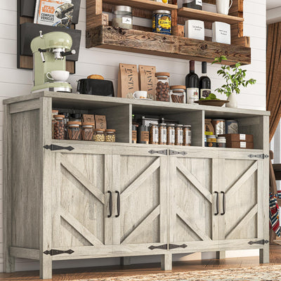 knoworld Buffet Cabinet with Storage Farmhouse with 4 Doors, 55'' Large Kitchen Storage Cabinet Wood Coffee Bar Buffet Sideboard for Kitchen, Dining Room, Entryway