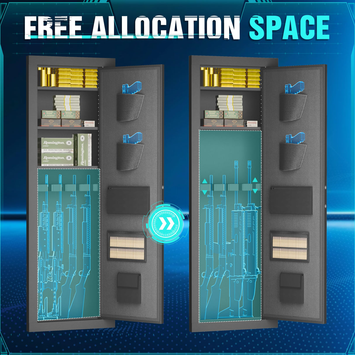 Greenvelly 53" Wall Gun Safe,Gun Safes for Rifles and Pistols with Biometric Fingerprint Lockable Door, 4 Rifle Safe with 3 Removable Shelves for Home Office, Bedroom,Livingroom(Black) Greenvelly