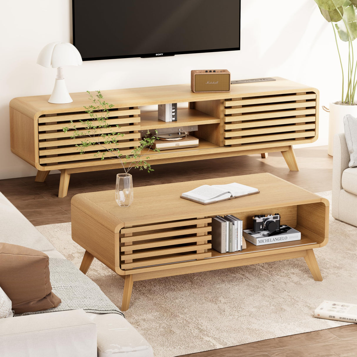 Coffee Table with Storage, Mid Century Modern Wooden Living Room Center Table, Furniture Farmhouse Wooden Coffee Table for Living Room, Oak Royal Windsor