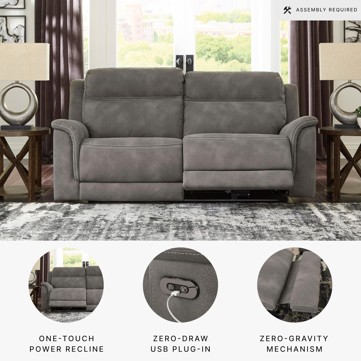 Signature Design by Ashley Next-Gen DuraPella Faux Leather Zero Wall Power Reclining Sofa with USB, Slate Gray Signature Design by Ashley