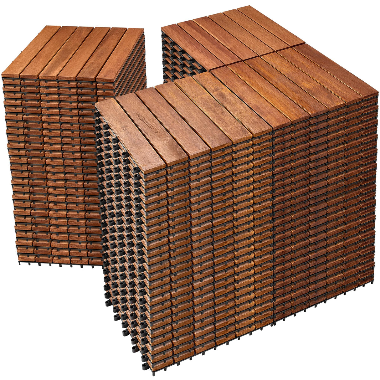 PrimeZone 108 PCS FSC Certified Acacia Wood Interlocking Deck Tiles - 12" x 12" Waterproof Indoor Outdoor Patio Flooring Decking Tiles for Balcony, Backyard & Poolside, All Weather Use, Natural Wood PrimeZone