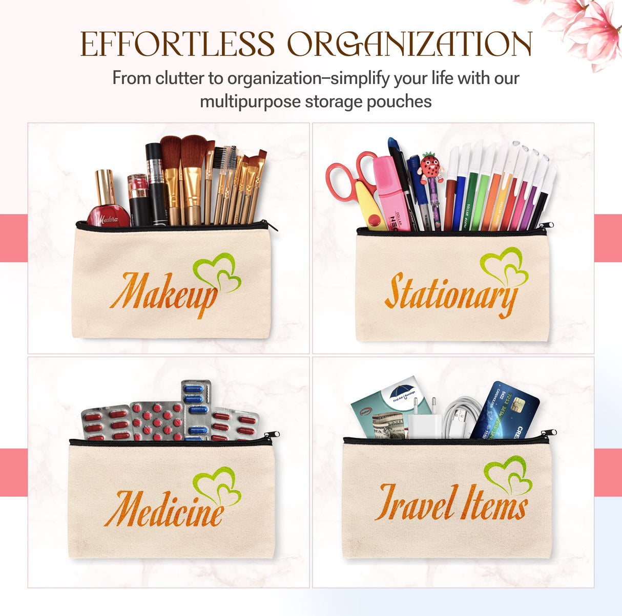 20 Pcs 8.3x4.7" Blank DIY Craft Bag Canvas Pencil Case/Pouch-Canvas Makeup Bags Bulk-Canvas Pouch With Zipper Bulk Cosmetic Bag-Multi-Purpose Travel Toiletry Canvas Zipper Pouch for Stationary Storage Cruleen