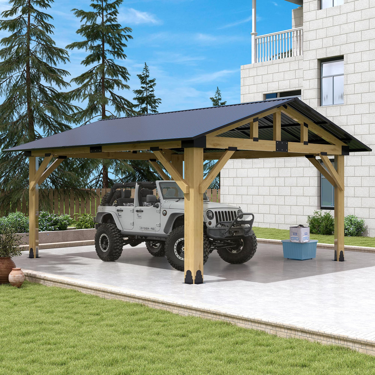 COVERONICS 13’x15’ Outdoor Hardtop Wood Gazebo - Patio Gazebo with Galvanized Steel Roof, Cedar Wooden Carport Gazebos for Garden, Porch, Patio and Deck COVERONICS