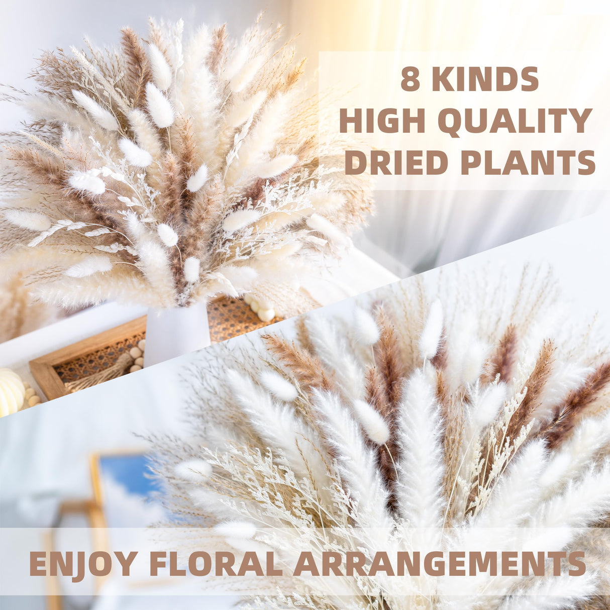 96PCS Natural Dried Pampas Grass Boho Home Decor Bouquet Phragmites Dried Flowers Bouquet for Wedding Floral Arrangements Home Decorations (96PCS) WILD AUTUMN