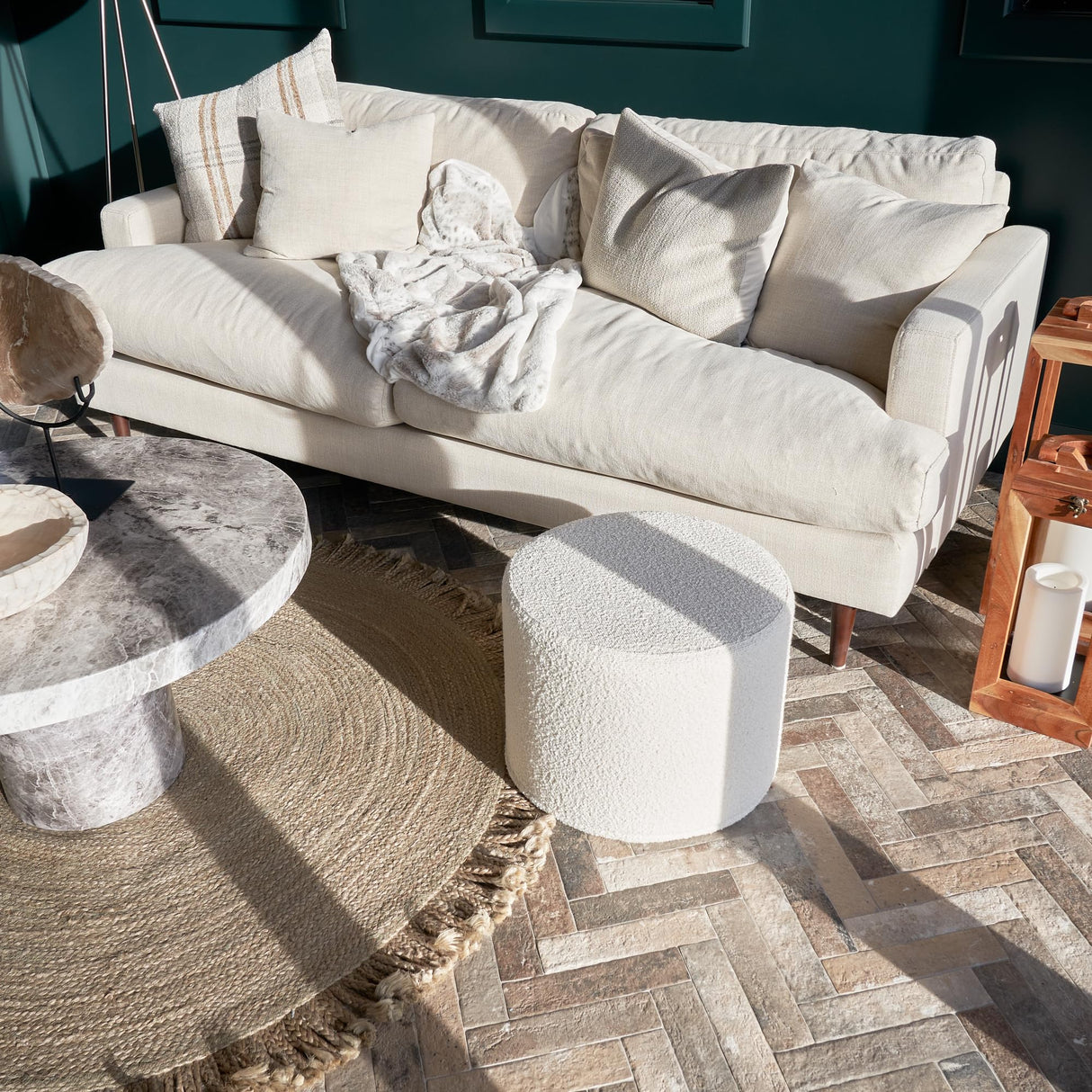 ZICOTO Beautiful Boucle Pouf Ottoman and Foot Rest - Elevate Your Living Room Decor with Lightweight Comfort and Charm - A Round Modern Foam Filled Foot Stool Perfect to Rest Your Feet ZICOTO