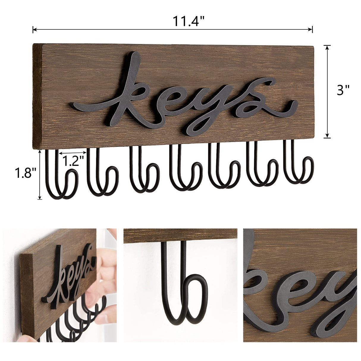 Mkono Key Holder for Wall Decorative with 7 Hooks, Wall Mounted Keys Hanger Organizer Rustic Wood Hanging Key Hooks Home Decor Farmhouse Key Rack for Entryway, Hallway, Office Mkono