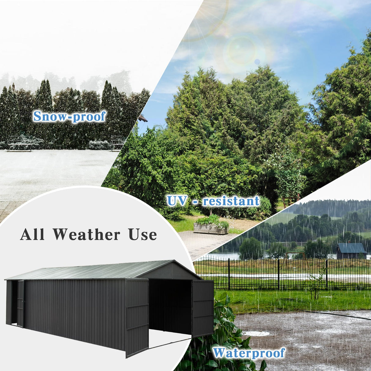 Domi 12x25FT Outdoor Metal Garage Shed, Extra Large Carport with Skylights & Dual-Entry, Backyard Storage Shed for Car, Truck, Lawn Mower and Tool, Dark Grey domi outdoor living