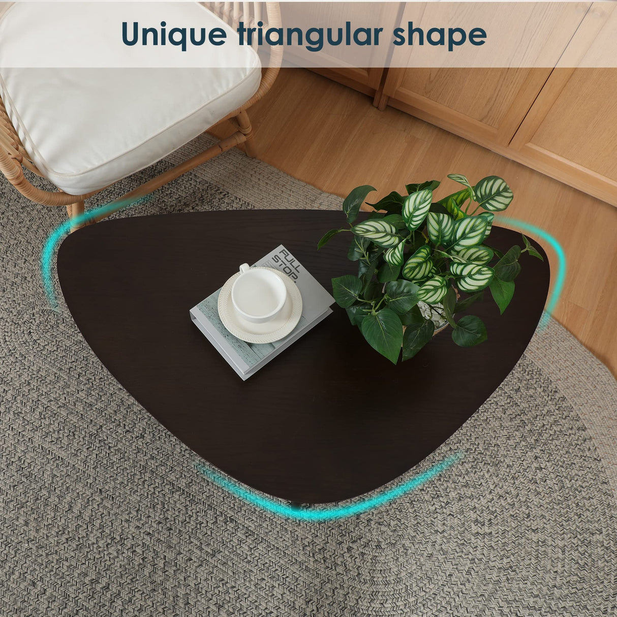 Oval Coffee Table Mid Century Modern Small Wood Coffee Tables Chic Triangle Design for Home Office Farmhouse Furniture Easy Assembly,Black Walnut 38.5" PHOENANCEE