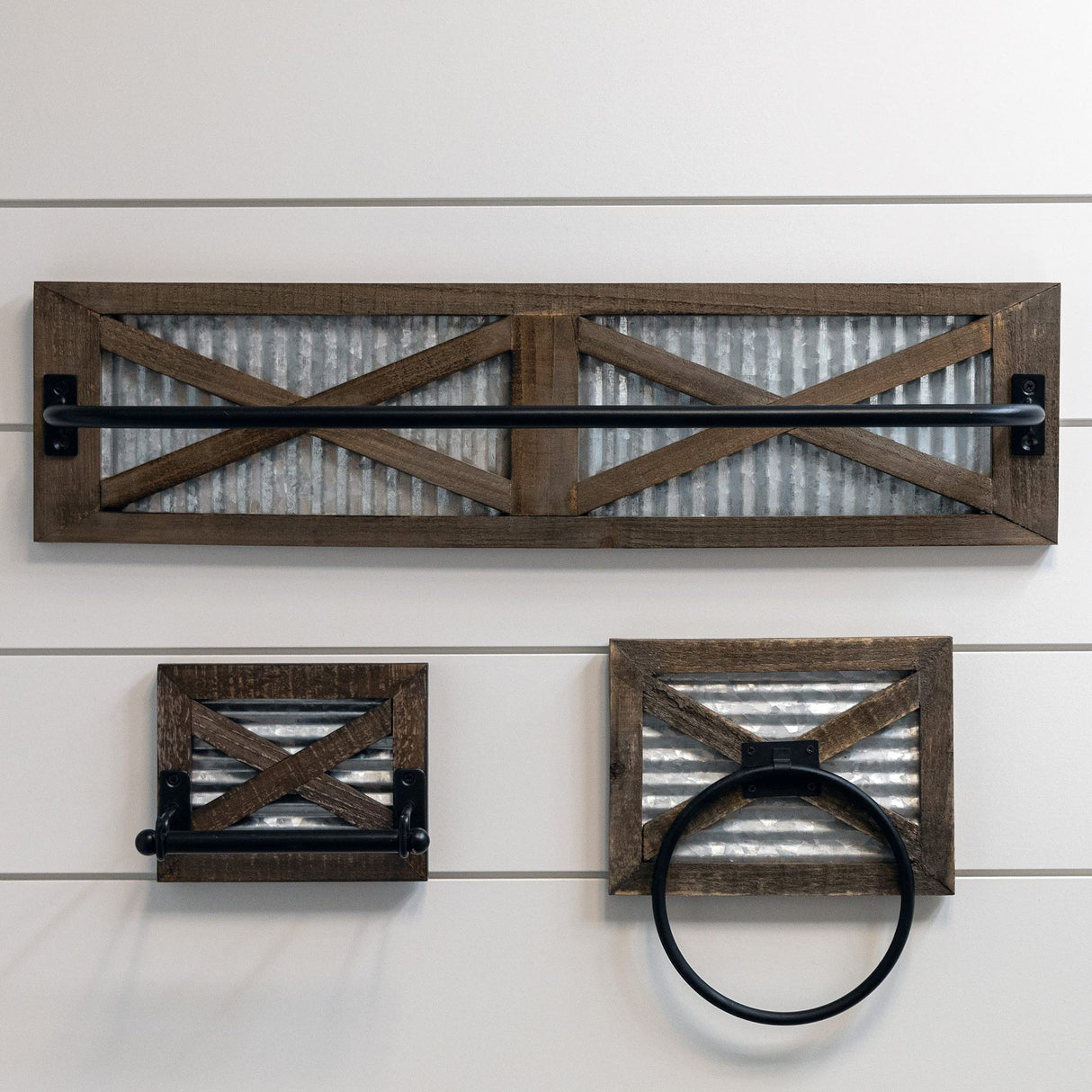 Autumn Alley Farmhouse Toilet Paper Holder, Towel Ring for Bathroom, Farmhouse Towel Rack Holder Set, 3PCS, Wall Mount for Farmhouse Bathroom Decor and Accessories, Rustic Wooden, Brown Autumn Alley