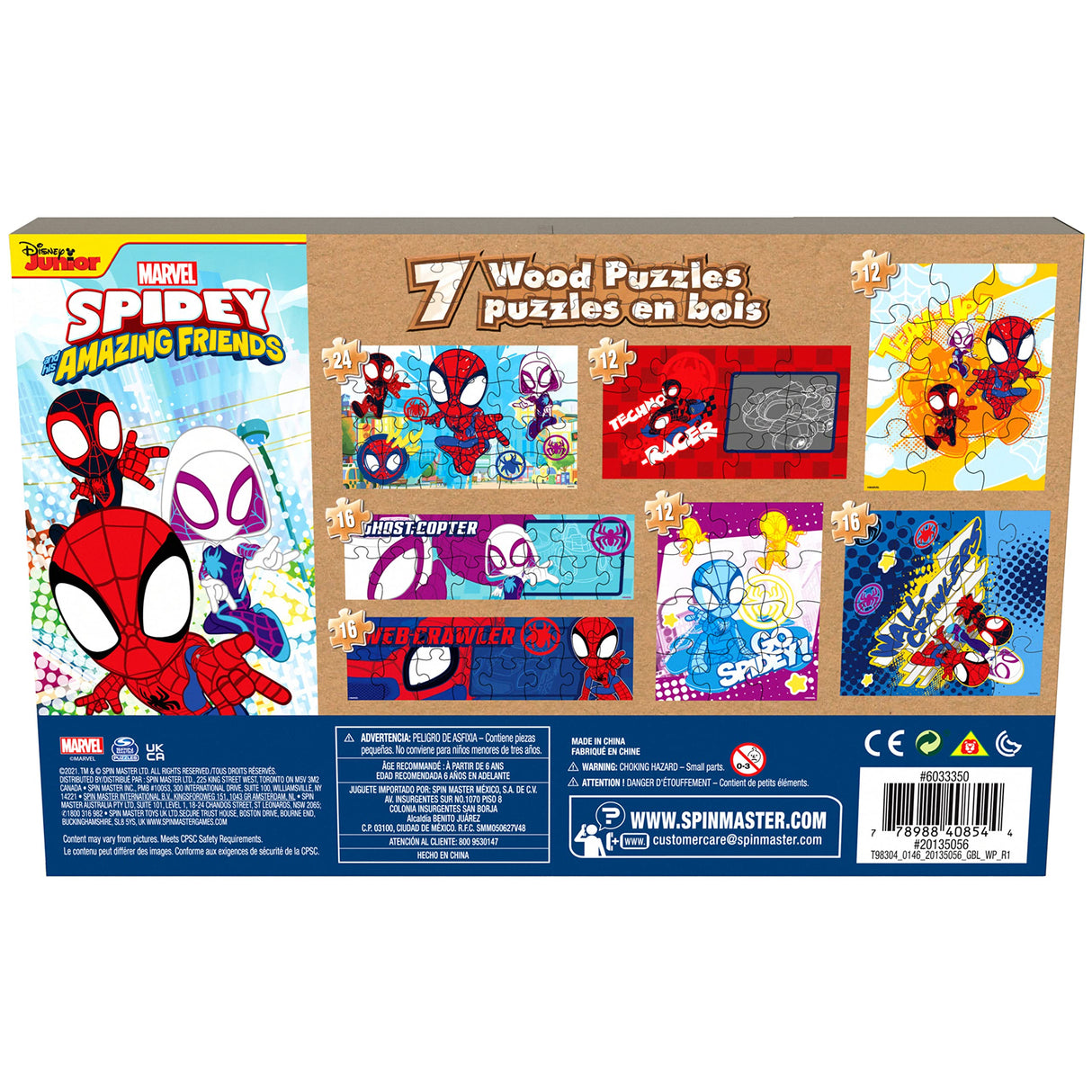 Marvel Spidey and his Amazing Friends 7 Wood Jigsaw Puzzles with Sliding Wood Storage Box- Spidey and his Amazing Friends Toys for Kids Ages 4+ Spin Master Games