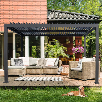 Sunnyglade Patio Pergola Canopy Modern Aluminum Pergola with Adjustable Louvered Gazebo for BBQ, Backyard,Party, Lawn,Garden (Dark Gray, 10x13FT)