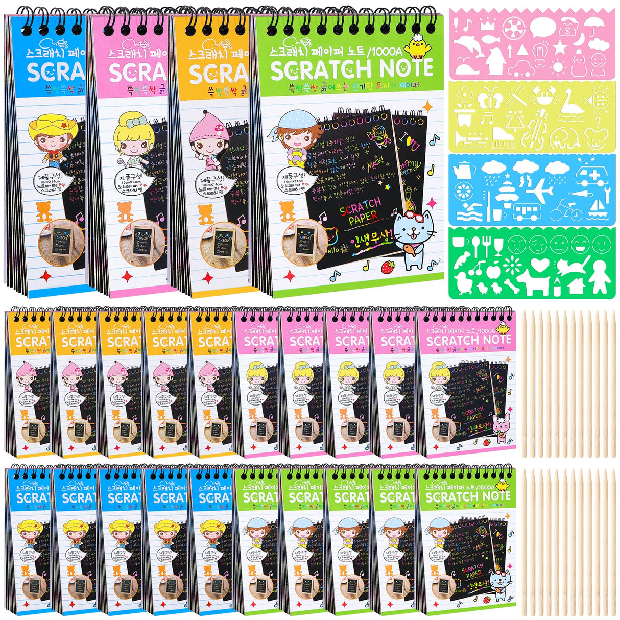 YSCare 24 Pack Scratch Arts and Crafts Notebooks, Rainbow Scratch Arts Paper, Stuffers Essentials Gifts for Kids Ages 4-8 Birthday Party Favors Stocking Stuffers YSCare