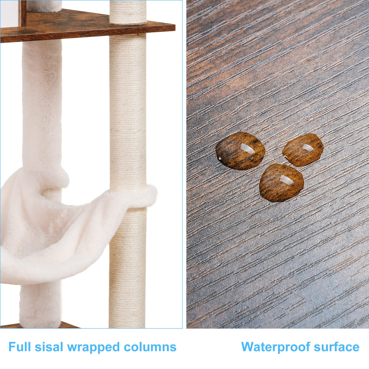 Hey-brother Wooden Cat Tree, 66.1“ Cat Furniture with Scratching Posts, Modern Cat Tower with hammocks, Toys, cat condo, Rustic Brown MPJ120SR Hey-brother