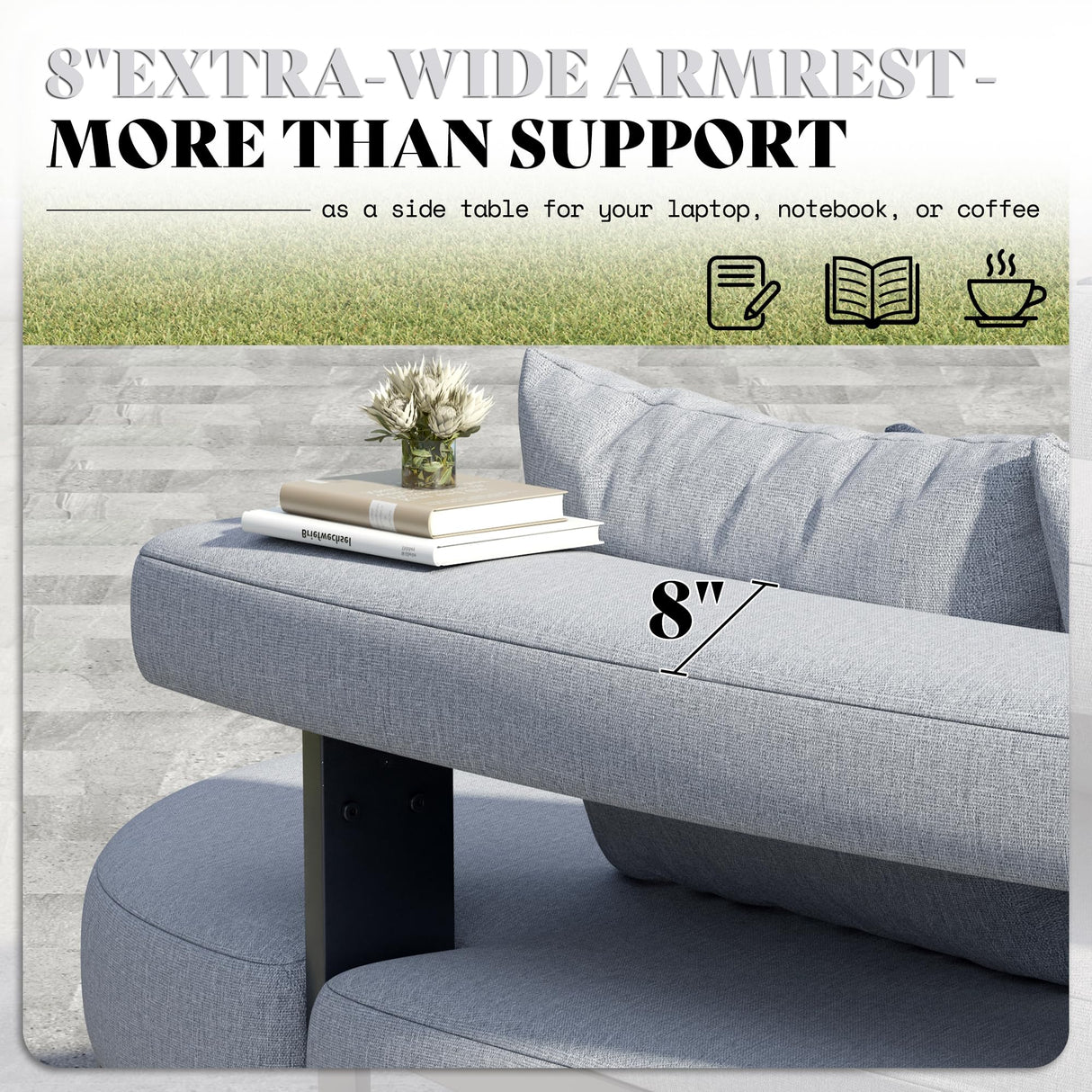 LUXOAK 10 Seats Aluminum Patio Furniture Set, Outdoor Modular Sectional Sofa with 6" Cushions, Curved All-Weather Conversation Set for Modern Backyard, Deck, or Poolside. LUXOAK