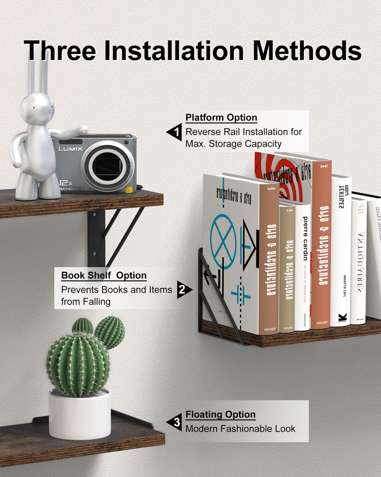 BAYKA Wall Shelves for Bedroom Decor, Floating Wall Shelves for Living Room Kitchen Storage, Wall Mounted Rustic Wood Floating Shelves for Kids Books, Small Shelf for Bathroom(Rustic Brown,Set of 3) BAYKA