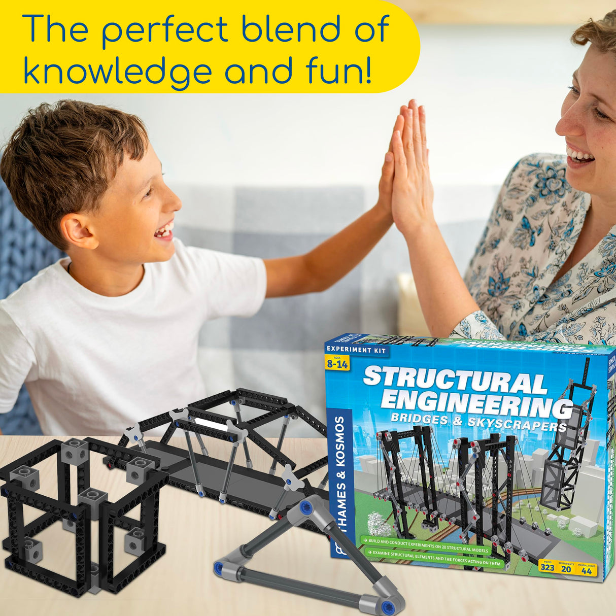 Thames & Kosmos Structural Engineering: Bridges & Skyscrapers | Science & Engineering Kit | Build 20 Models | Learn about Force, Load, Compression, Tension | Parents' Choice Gold Award Winner, Blue Thames & Kosmos