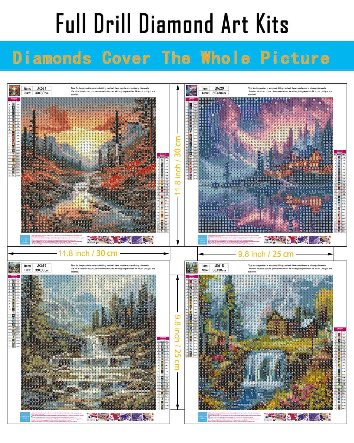 CHWGLFGG 4 Pack Diamond Painting Kits for Adults Beginners,DIY 5D Scenic Landscape Diamond Art Kits,Round Full Drill Forest Sunset Glow Scenery Gem Art Kit,Home Wall Decor 11.8 x 11.8 Inch CHWGLFGG