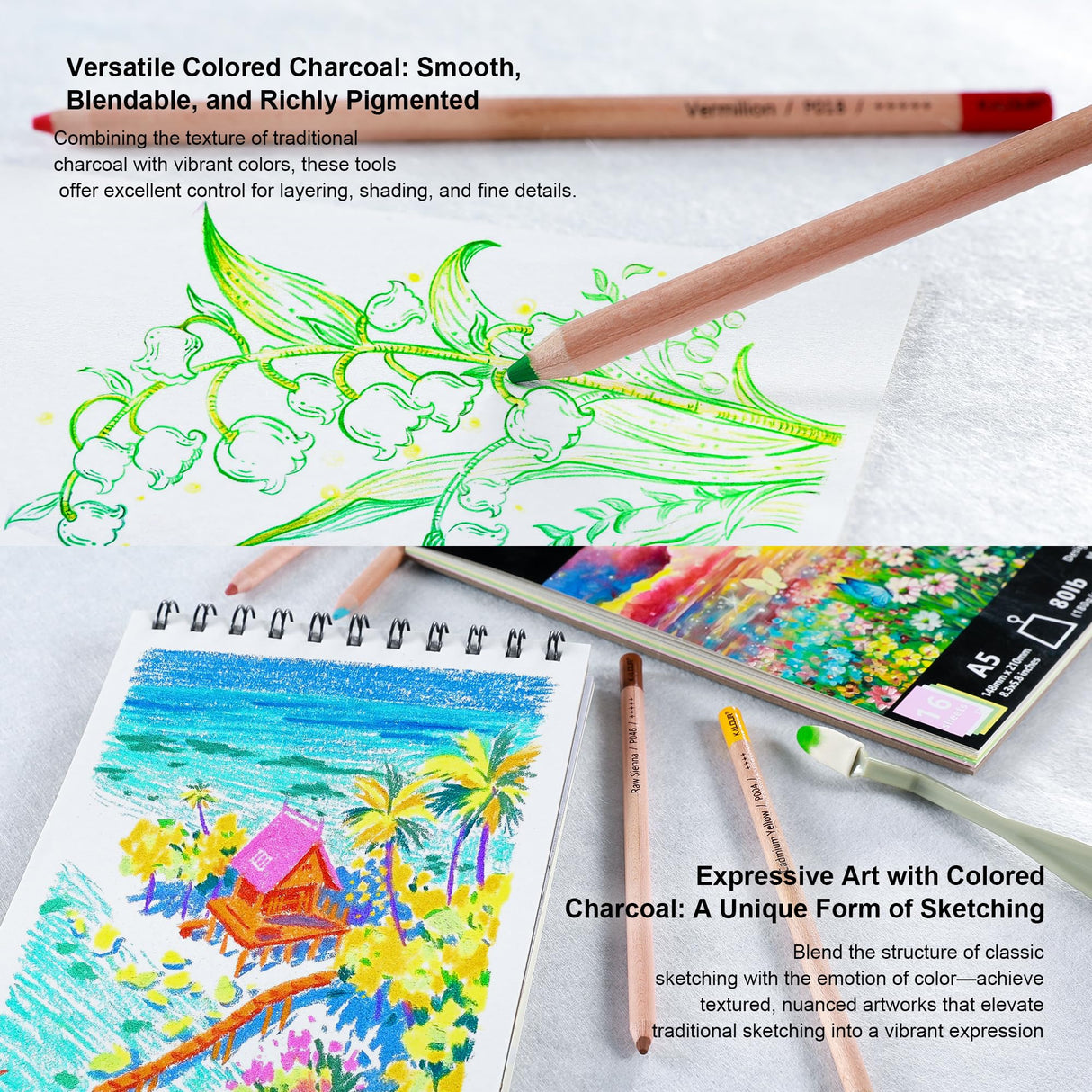 KALOUR 95-Piece Sketching and Drawing Art Set with 3-color Sketch Book and Pastel Paper – Graphite, Charcoal, and Pastel Pencils – Complete Artist Kit for Beginners and Professionals KALOUR