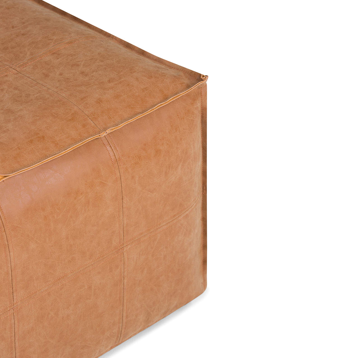 SIMPLIHOME Brody 30-inch Wide Large Square Coffee Table Pouf in Distressed Brown, Vegan Faux Leather Ottoman, Footrest, or Extra Seating for Living Room, Assembled SIMPLIHOME