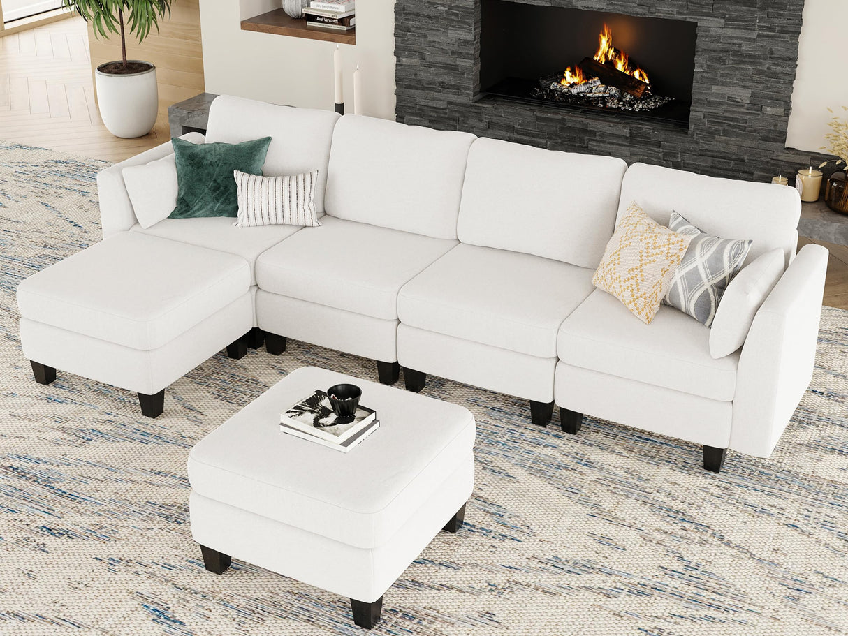 Huatean Home Modular Sectional Sofa, Convertible U Shaped Sofa Couch with High Density Memory Foam, 6 Seat Comfy Modular Sofa Couch for Living Room, Modern U Shaped Sectional Sofa, White Huatean Home