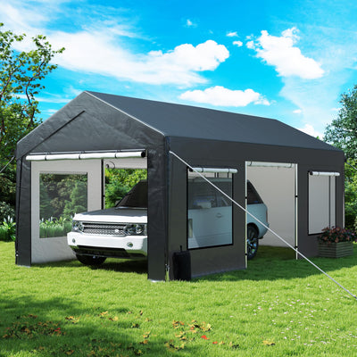 GARTOO Upgrade 10' x 20' Heavy Duty Carport, Extra Large Shelter with Roll-up Ventilated Windows & Side Doors, Portable Garage for Car Boat Truck Auto Shelter Motorcycle Outdoor Events Parties, Gray