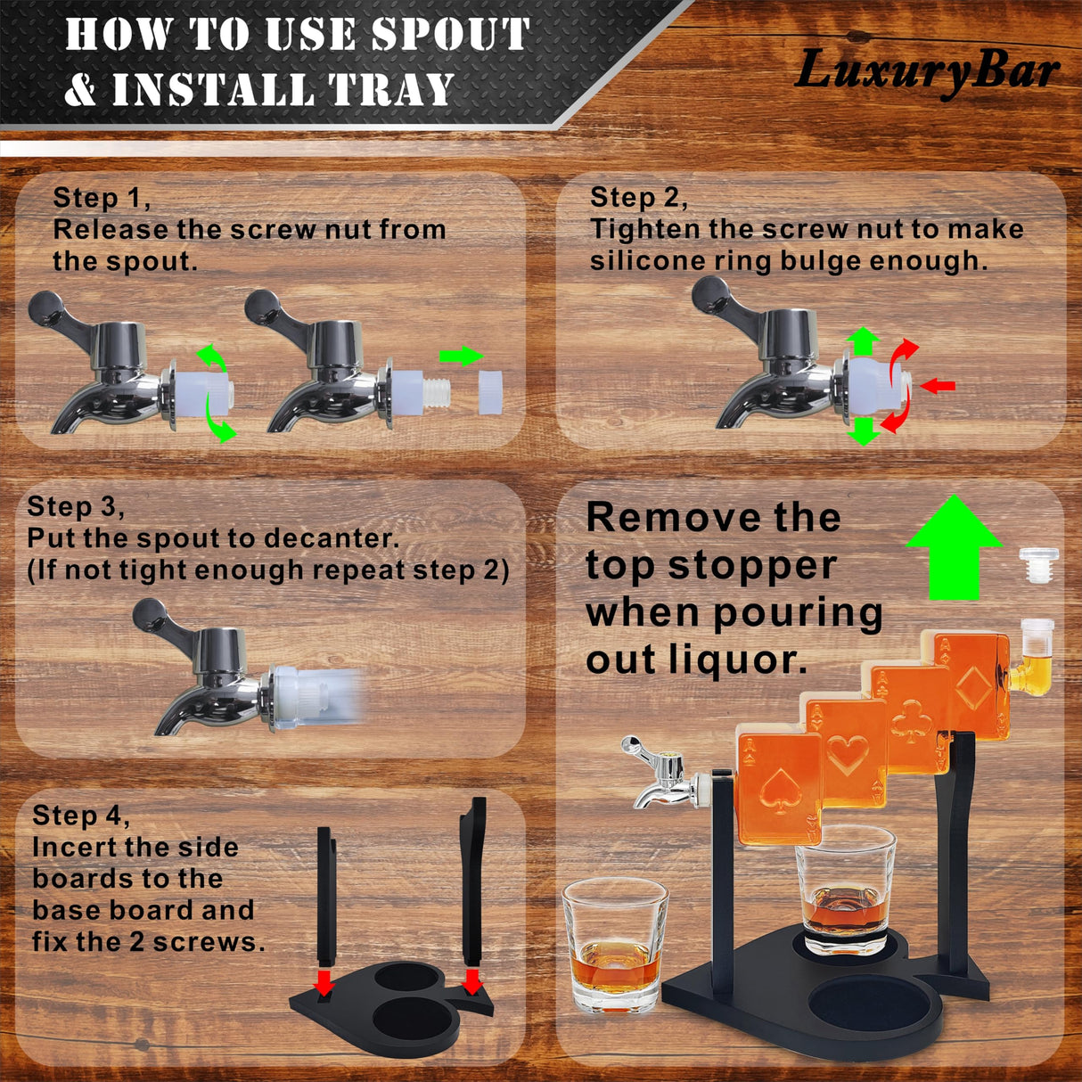 Poker Whiskey Decanter Sets for Men, 27oz Whiskey Decanter Set with Tray, Spout & Stones,Casino Liquor Decanter Dispenser Decanters for Alcohol Tequila Decanter Bourbon Gifts for Men Dad Him Husband LuxuryBar