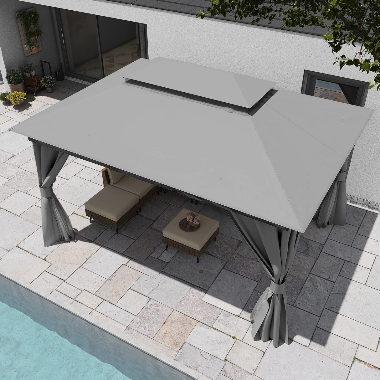 LAUSAINT HOME Outdoor Patio Gazebo 10'x13' with Expansion Bolts, Heavy Duty Party Tent & Shelter with Double Roofs, Mosquito Nettings and Privacy Screens for Backyard, Garden, Lawn, Smoke Grey LAUSAINT HOME