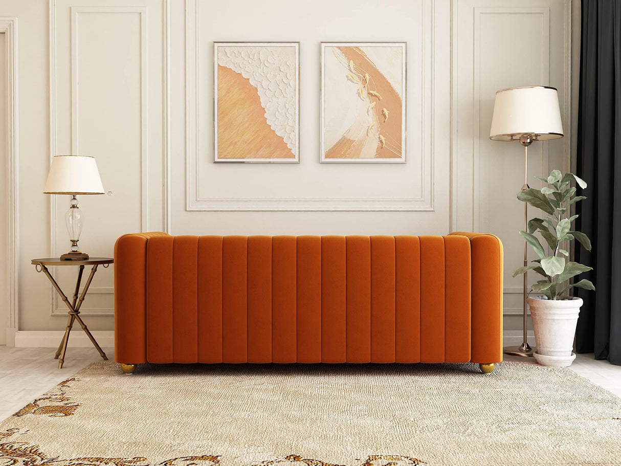 STORFENBOR 81" Orange Velvet Sofa Mid Century Modern Couch for 3 Person Chesterfield Tufted Velvet Couches for Living Room Apartment Bedroom Office STORFENBOR
