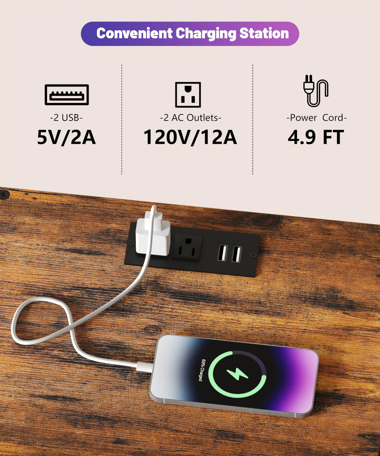 Akxomel Night Stand with Charging Station, 11" D x 15" W Nightstand with LED Light, Bedside Table with Fabric Drawers, Side Table with Open Shelf for Bedroom, Rustic Brown Akxomel