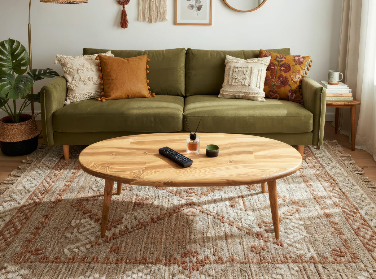 Solid Wood Oval Coffee Table for Living Room, Scandinavian Modern Design, Easy Assembly, Small Space Friendly, 33″W x 18″D x 18″H BAROKKO