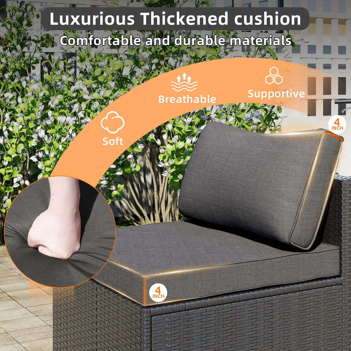 8-Piece Outdoor Patio Sectional Sofa Set with Fire Pit Table – PE Wicker Rattan Modular Conversation Furniture, Cushions & Clips Included – Patio Couch for Porch, Backyard, Poolside, Garden ELEGIBLISS