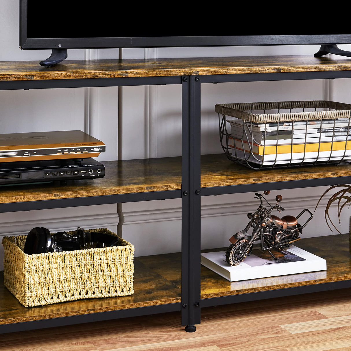 Yaheetech TV Stand for TVs Up to 70 Inches, Entertainment Center with 3-Tier Wooden Storage Shelves TV Console for Living Room, Rustic Brown Yaheetech