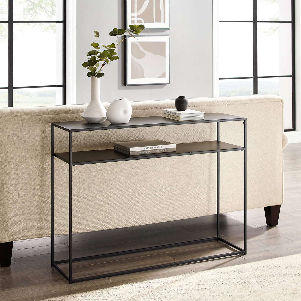 Crosley Furniture Braxton Sofa Console Table with Storage Shelf for Hall, Entryway, or Living Room, Matte Black Crosley Furniture
