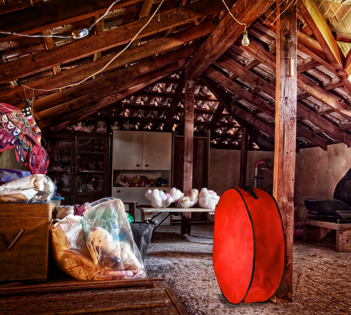 Iconikal 3-Pack Wreath Storage Bag with Handle 30-Inch Diameter Red Zippered Christmas Holiday Garland Organizer Tear-Resistant Protective Bulk Pack Iconikal