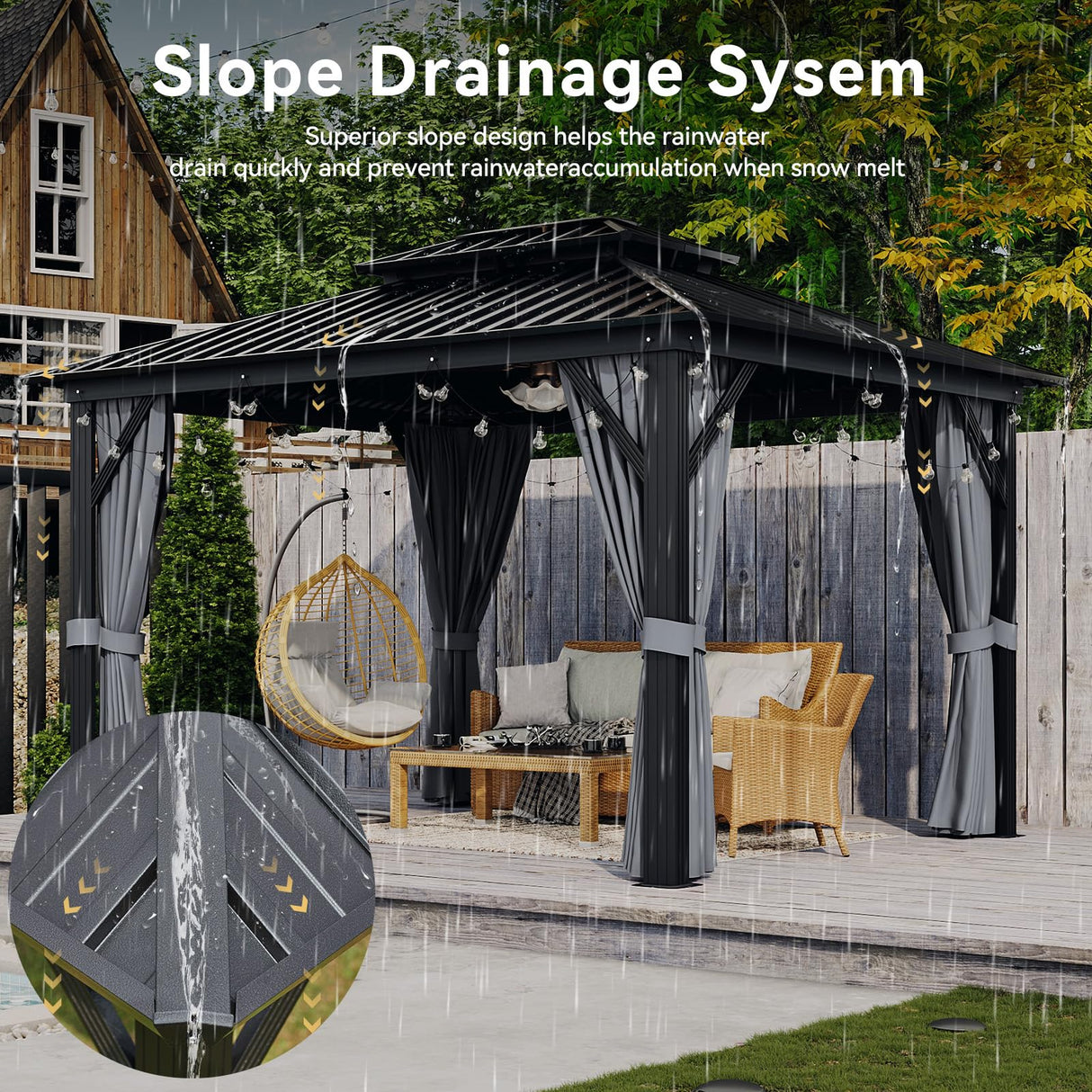 Aoxun 10'x12' Hardtop Gazebo, Aluminum Frame Canopy with Double Galvanized Steel Roof, Outdoor Metal Pavilion with Netting, Curtains for Backyard, Patio and Deck Aoxun