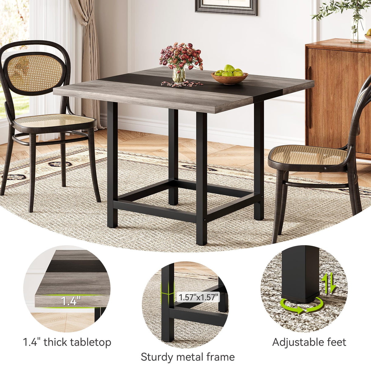 LITTLE TREE 39-Inch Square Small Conference Room Table for 4 People, Wood Computer Desk for Home Office, Small Space (Chair not Included) LITTLE TREE